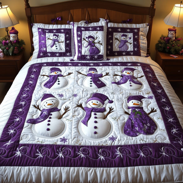 Purple Joy quilted 3-piece bedding set on a made bed with two matching pillow shams