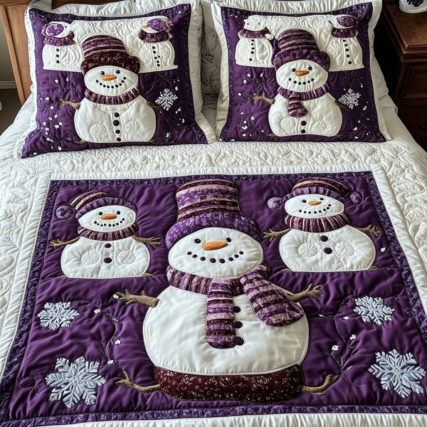 Purple Joy quilted 3-piece bedding set on a made bed with two matching pillow shams