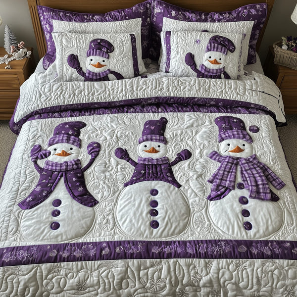 Purple Joy quilted 3-piece bedding set on a made bed with two matching pillow shams