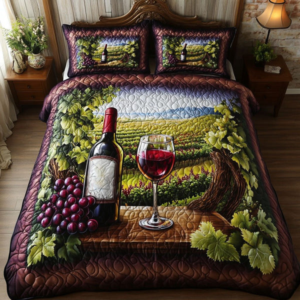 Purple Paradise quilted 3-piece bedding set on a made bed with two matching pillow shams