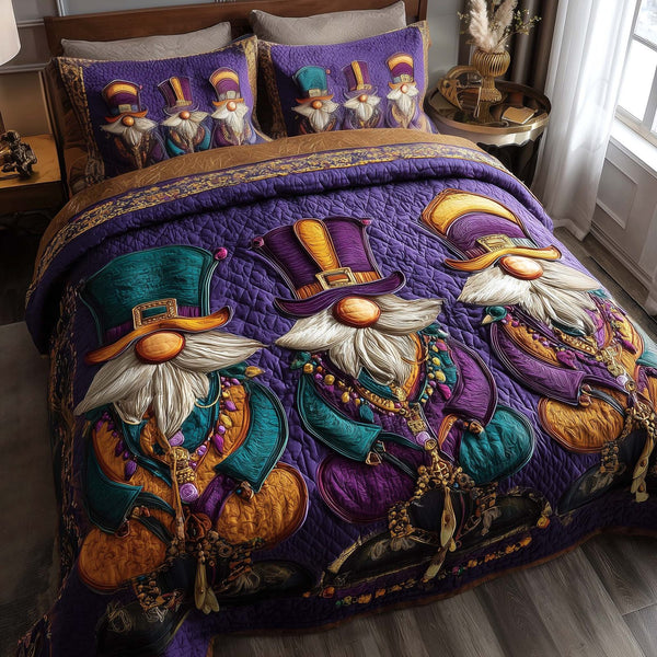 Purple Revelry quilted 3-piece bedding set on a made bed with two matching pillow shams