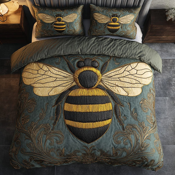 Queen Garden quilted 3-piece bedding set on a made bed with two matching pillow shams