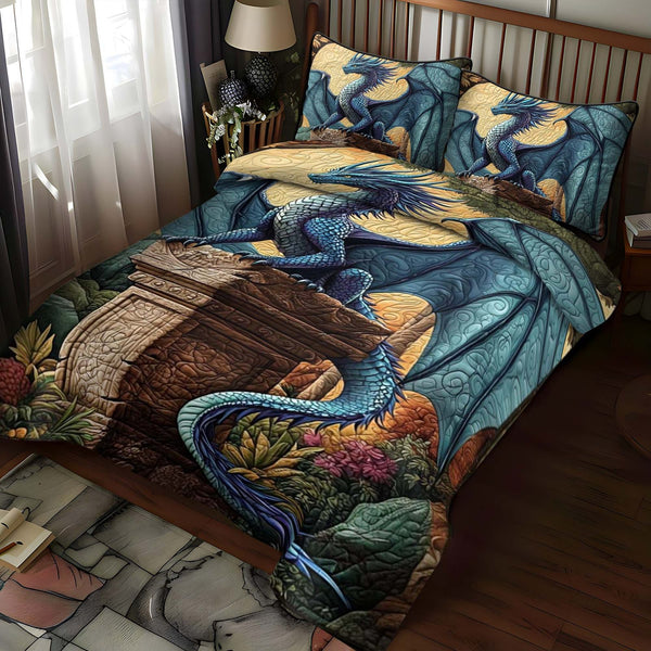 Quicksilver Breath quilted 3-piece bedding set on a made bed with two matching pillow shams