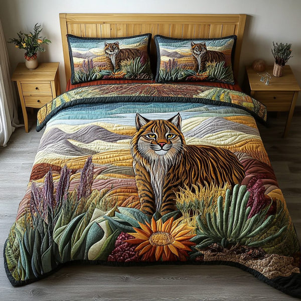 Quiet Strike quilted 3-piece bedding set on a made bed with two matching pillow shams
