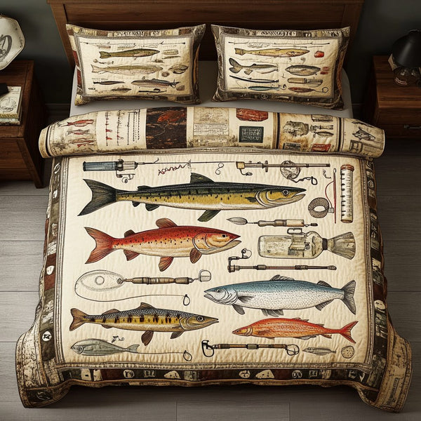 Quiet Waters quilted 3-piece bedding set on a made bed with two matching pillow shams