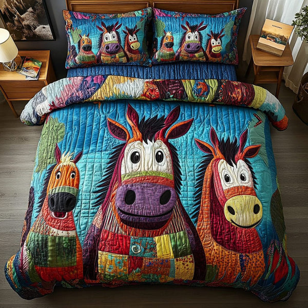 Quirky Comfort quilted 3-piece bedding set on a made bed with two matching pillow shams