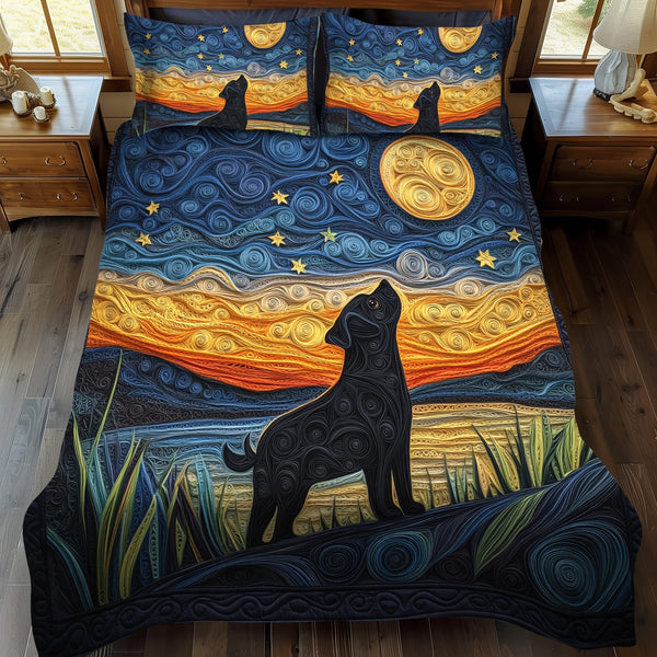 Quirky Pug quilted 3-piece bedding set on a made bed with two matching pillow shams