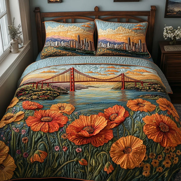Radiant Bridge quilted 3-piece bedding set on a made bed with two matching pillow shams