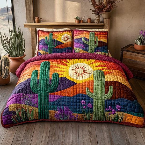 Radiant Dunes quilted 3-piece bedding set on a made bed with two matching pillow shams