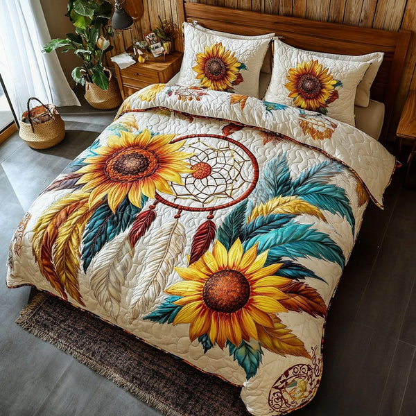 Radiant Field quilted 3-piece bedding set on a made bed with two matching pillow shams