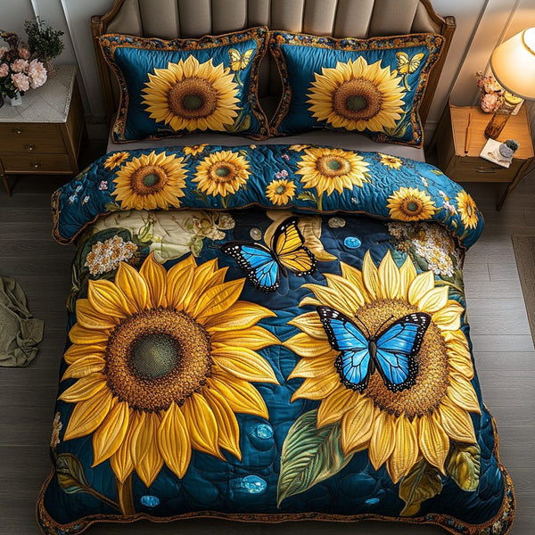 Radiant Flight quilted 3-piece bedding set on a made bed with two matching pillow shams