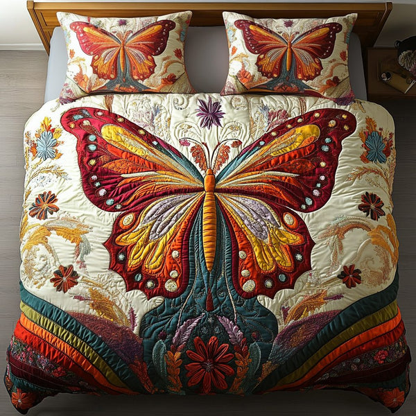 Radiant Flight quilted 3-piece bedding set on a made bed with two matching pillow shams
