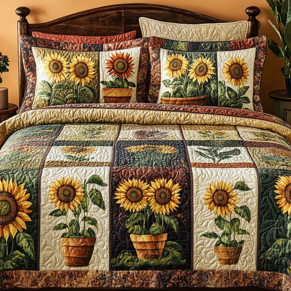 Radiant Garden quilted 3-piece bedding set on a made bed with two matching pillow shams