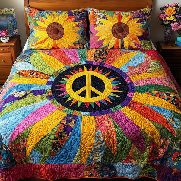Radiant Harmony quilted 3-piece bedding set on a made bed with two matching pillow shams
