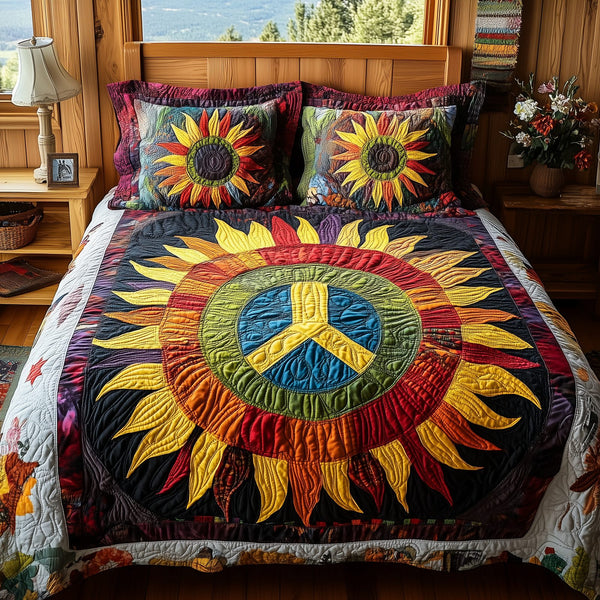 Radiant Harmony quilted 3-piece bedding set on a made bed with two matching pillow shams