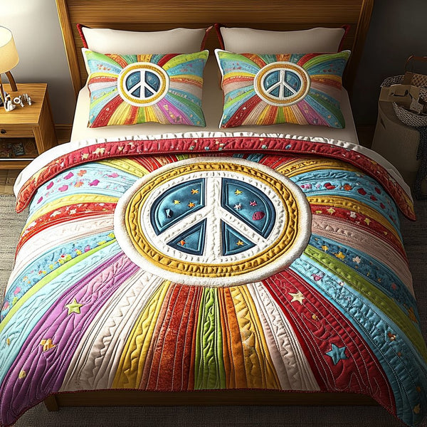 Radiant Harmony quilted 3-piece bedding set on a made bed with two matching pillow shams