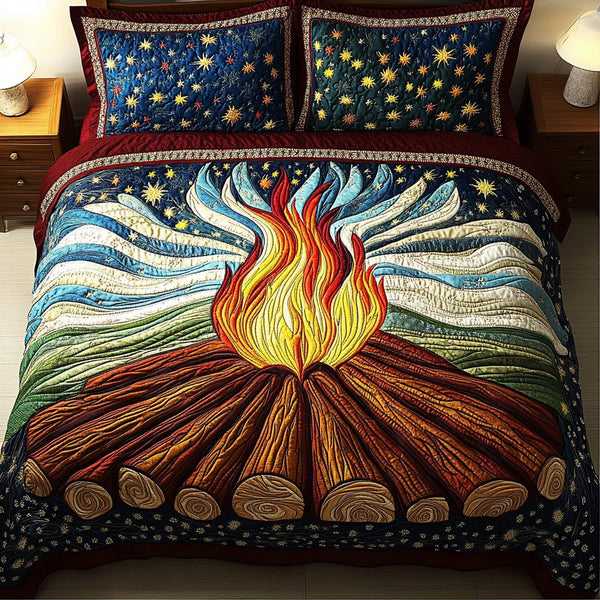 Radiant Heat quilted 3-piece bedding set on a made bed with two matching pillow shams