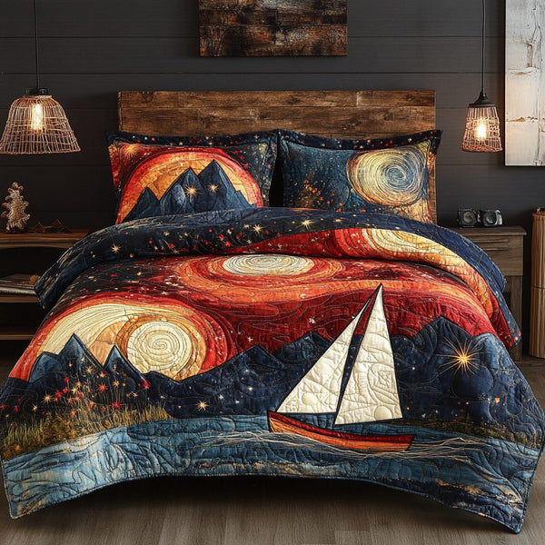 Radiant Horizon quilted 3-piece bedding set on a made bed with two matching pillow shams