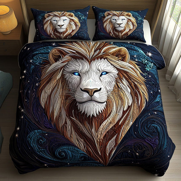 Radiant Lion quilted 3-piece bedding set on a made bed with two matching pillow shams