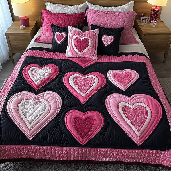 Radiant Love quilted 3-piece bedding set on a made bed with two matching pillow shams