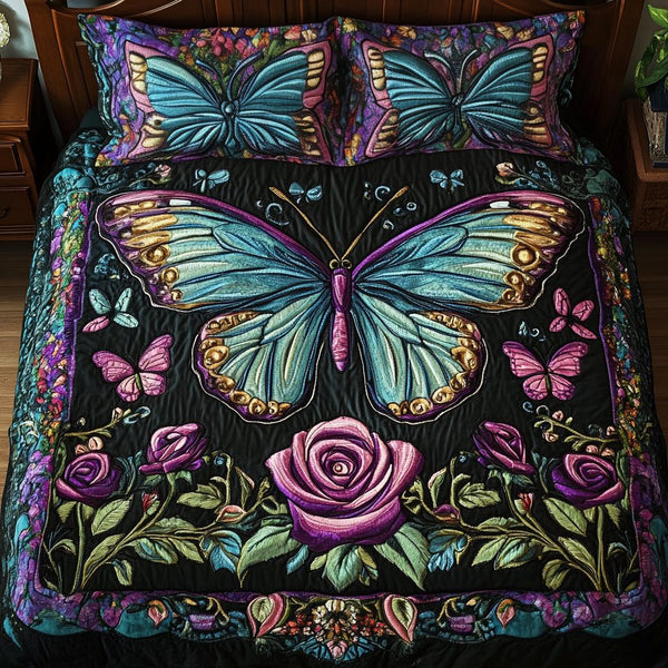 Radiant Meadow quilted 3-piece bedding set on a made bed with two matching pillow shams