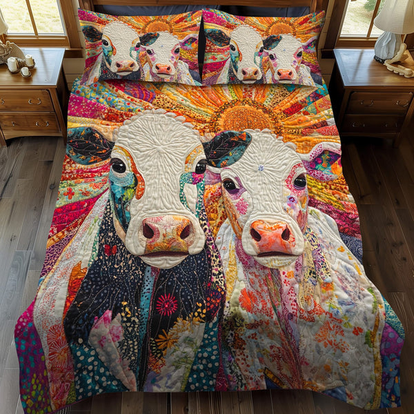 Radiant Moo quilted 3-piece bedding set on a made bed with two matching pillow shams