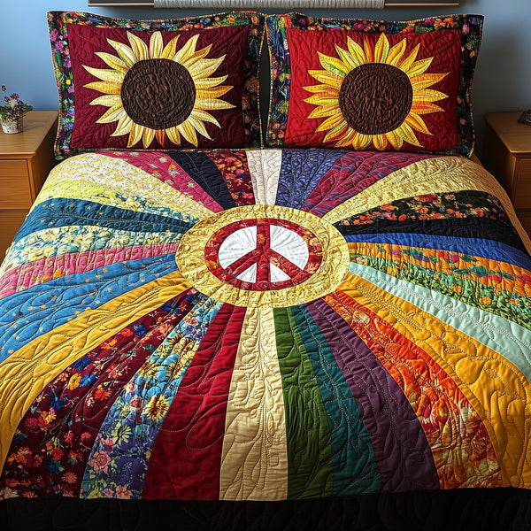 Radiant Peace quilted 3-piece bedding set on a made bed with two matching pillow shams