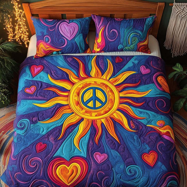 Radiant Peace quilted 3-piece bedding set on a made bed with two matching pillow shams