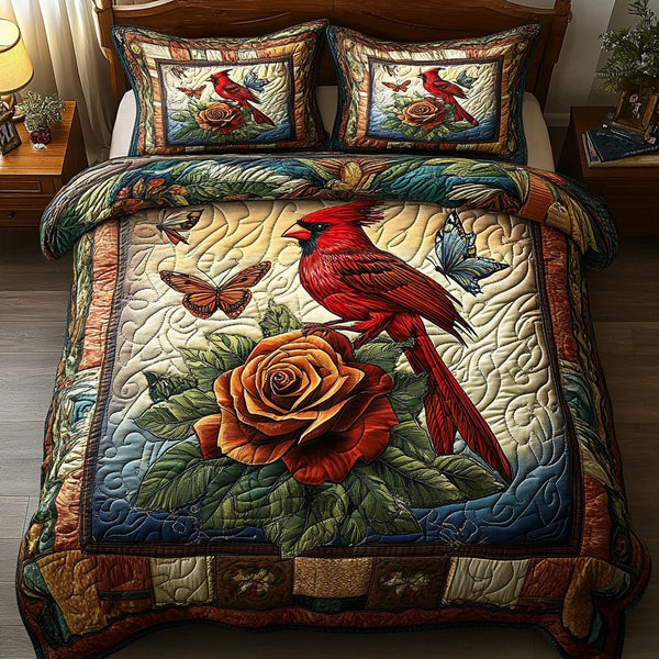 Radiant Plumage quilted 3-piece bedding set on a made bed with two matching pillow shams