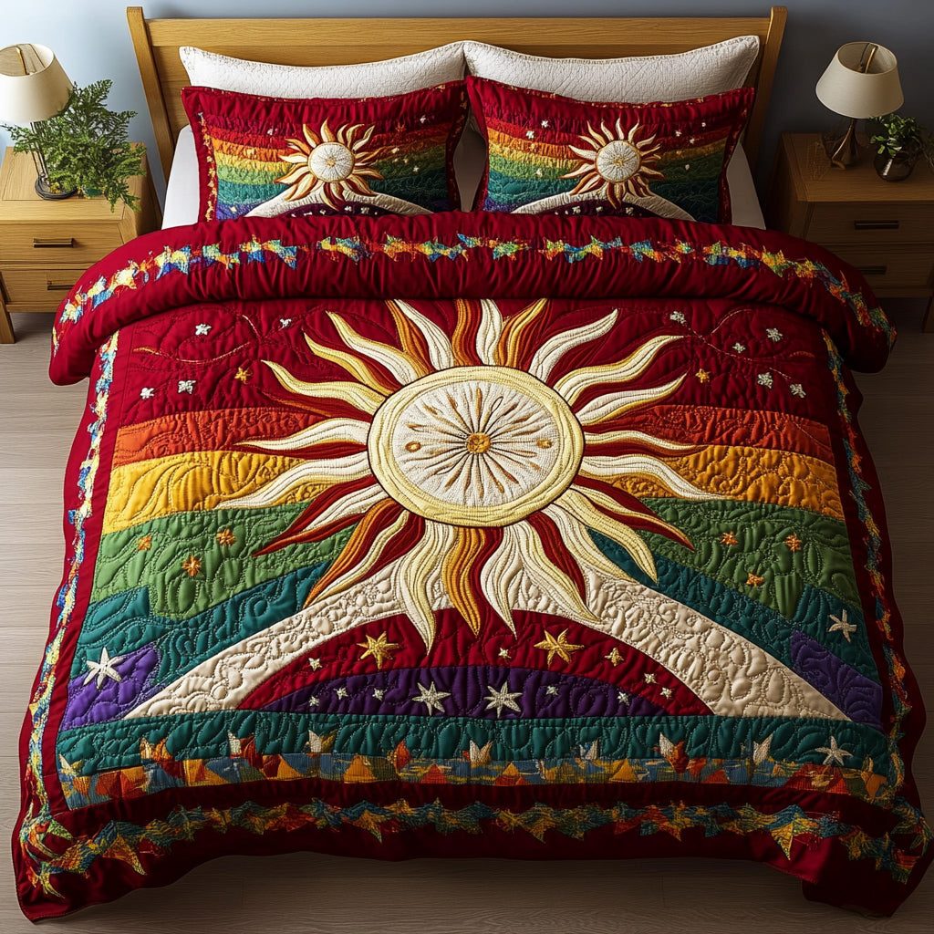 Radiant Rise quilted 3-piece bedding set on a made bed with two matching pillow shams