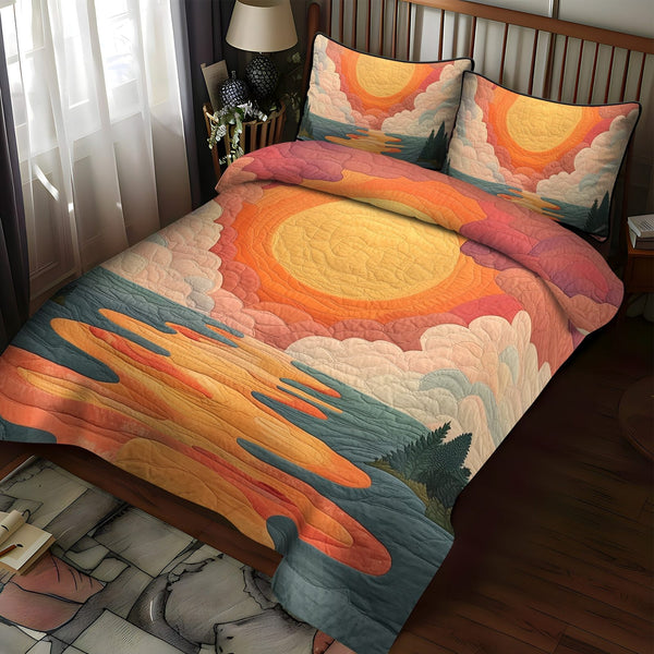 Radiant Skies quilted 3-piece bedding set on a made bed with two matching pillow shams
