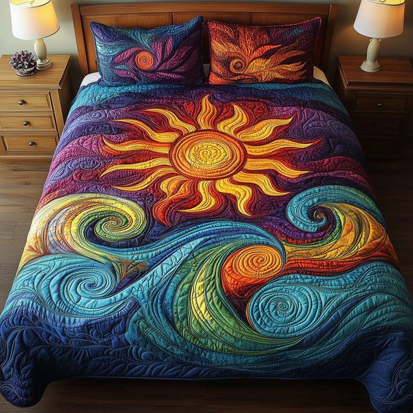 Radiant Sunlight quilted 3-piece bedding set on a made bed with two matching pillow shams
