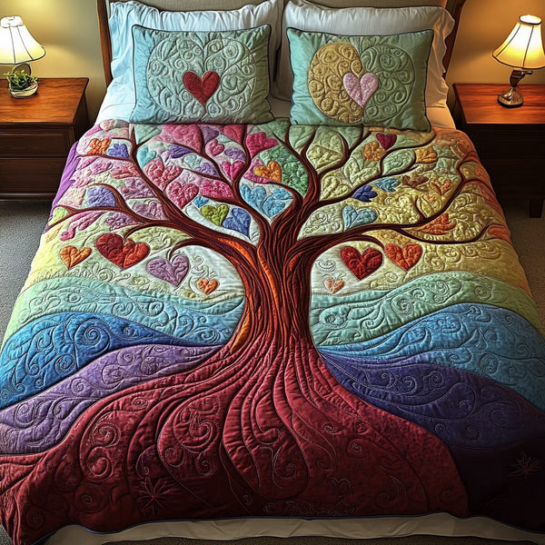 Radiant Tree quilted 3-piece bedding set on a made bed with two matching pillow shams