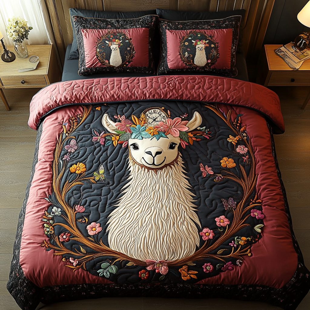 Radiant Twilight quilted 3-piece bedding set on a made bed with two matching pillow shams
