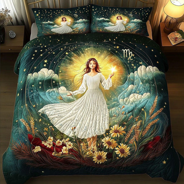 Radiant Virgo quilted 3-piece bedding set on a made bed with two matching pillow shams
