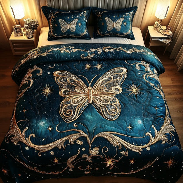 Radiant Wings quilted 3-piece bedding set on a made bed with two matching pillow shams