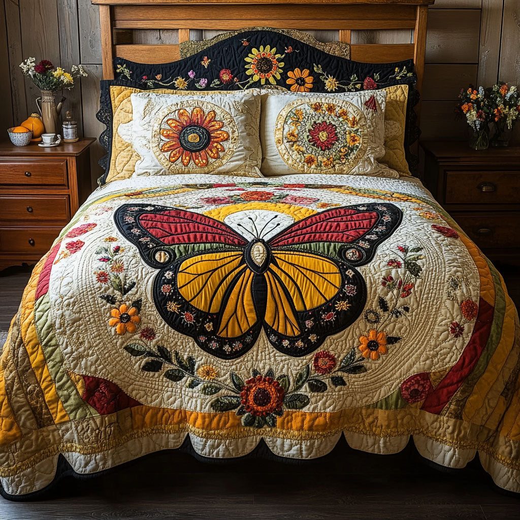 Radiant Wings quilted 3-piece bedding set on a made bed with two matching pillow shams