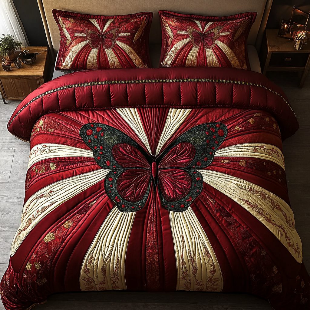 Radiant Wings quilted 3-piece bedding set on a made bed with two matching pillow shams