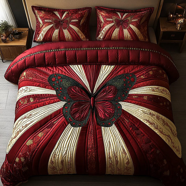 Radiant Wings quilted 3-piece bedding set on a made bed with two matching pillow shams