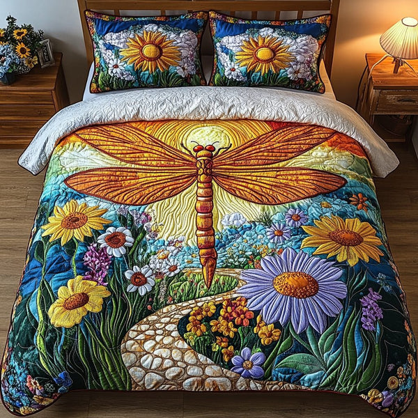 Radiant Wings quilted 3-piece bedding set on a made bed with two matching pillow shams