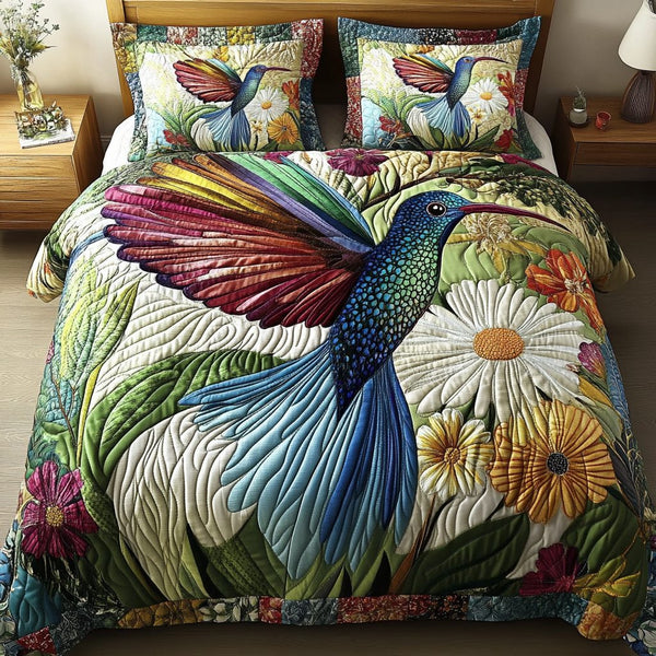 Radiant Wings quilted 3-piece bedding set on a made bed with two matching pillow shams