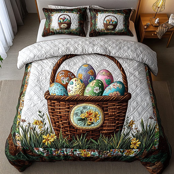 Rainbow Nest quilted 3-piece bedding set on a made bed with two matching pillow shams