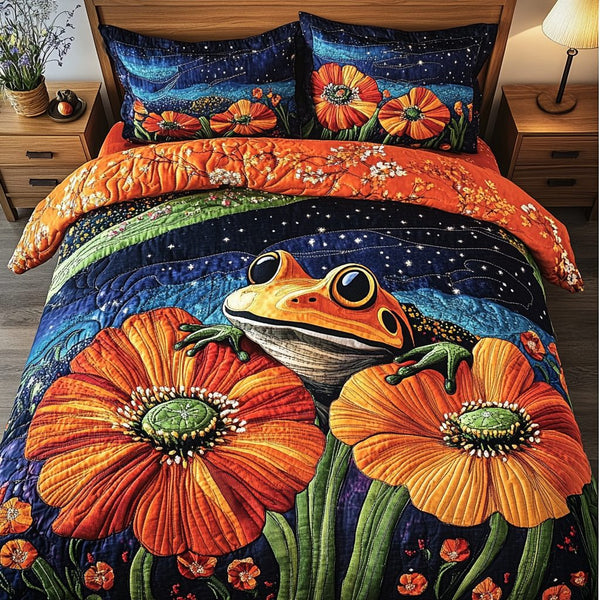 Rainforest Jumper quilted 3-piece bedding set on a made bed with two matching pillow shams
