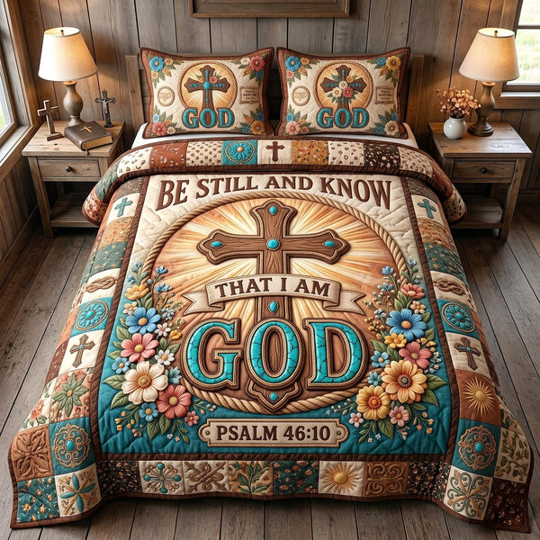 Ranch Faith quilted 3-piece bedding set on a made bed in a softly lit bedroom