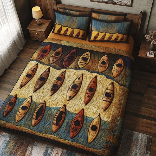 Rapid Currents quilted 3-piece bedding set on a made bed with two matching pillow shams