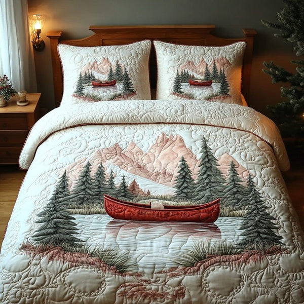 Rapids Whisper quilted 3-piece bedding set on a made bed with two matching pillow shams