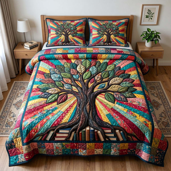 Reading Nook quilted 3-piece bedding set on a made bed with two matching pillow shams