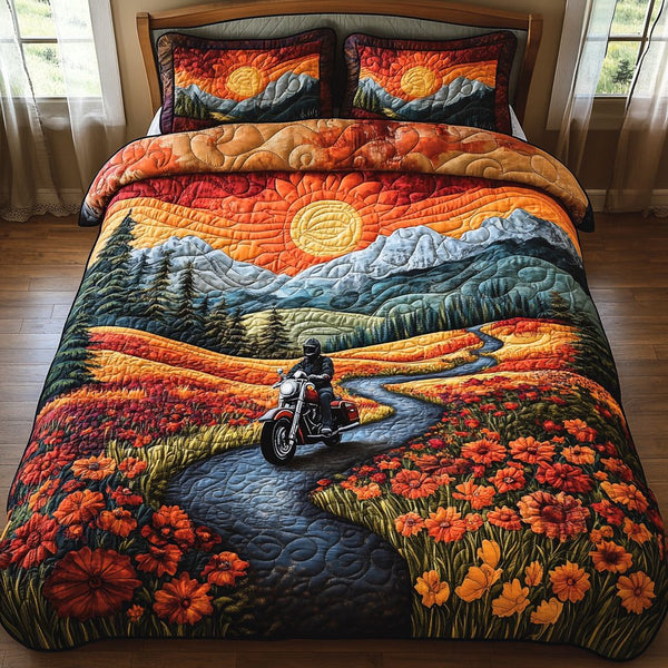 Red Cruiser Serenity quilted 3-piece bedding set on a made bed with two matching pillow shams