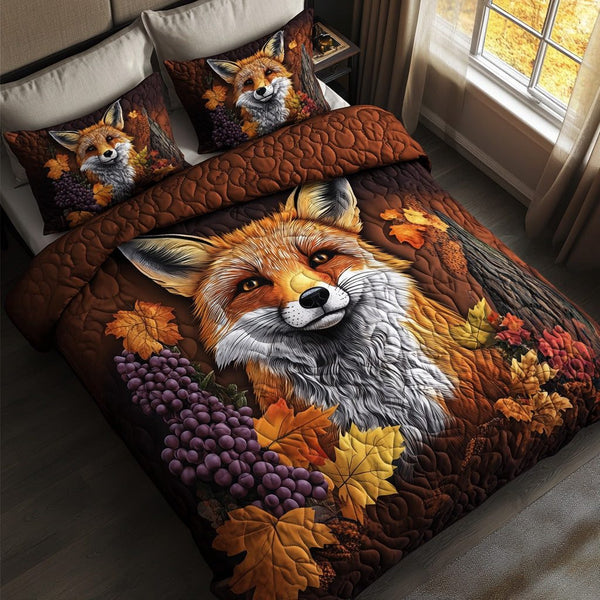 Red Tail quilted 3-piece bedding set on a made bed with two matching pillow shams