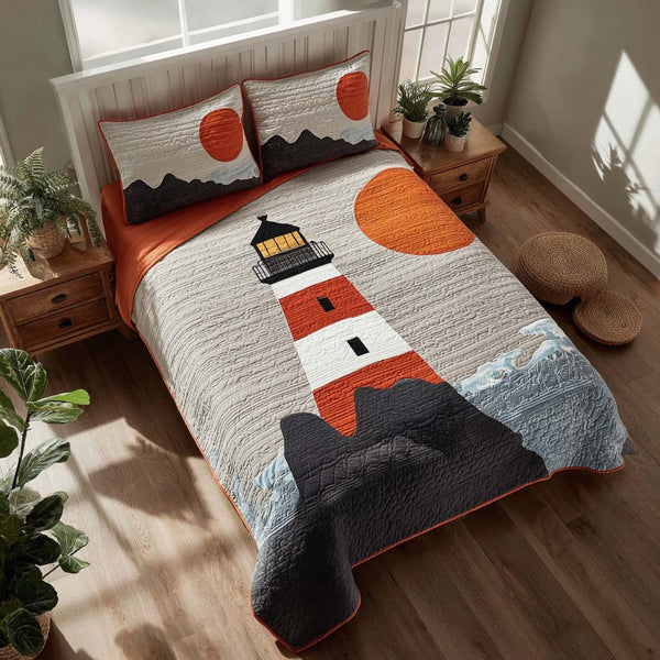 Redlight Coast quilted 3-piece bedding set on a made bed with two matching pillow shams